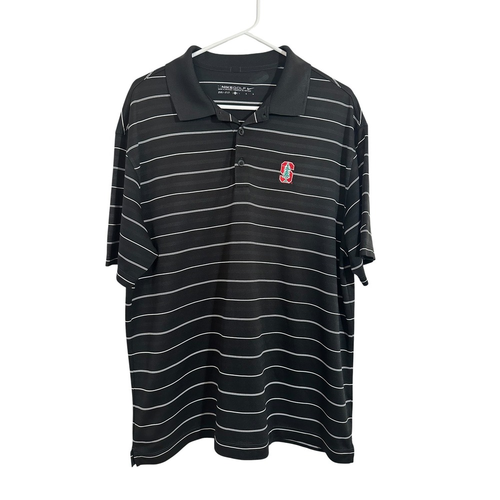 Nike Golf Stanford Cardinal Dri-FIT Polo Shirt Mens L Black Striped 358325-010